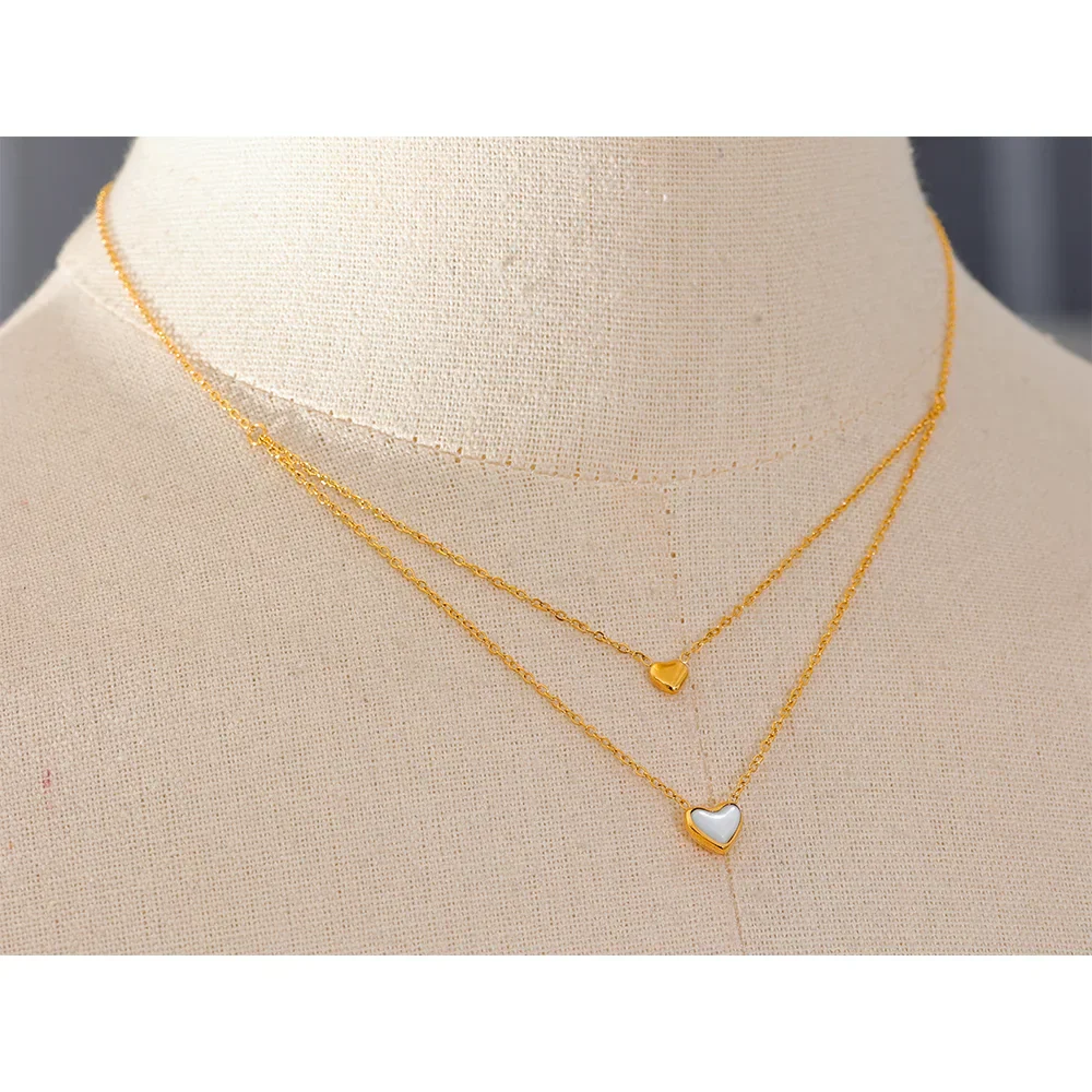 Double Heart Pendant Necklace – 18k Gold Finish