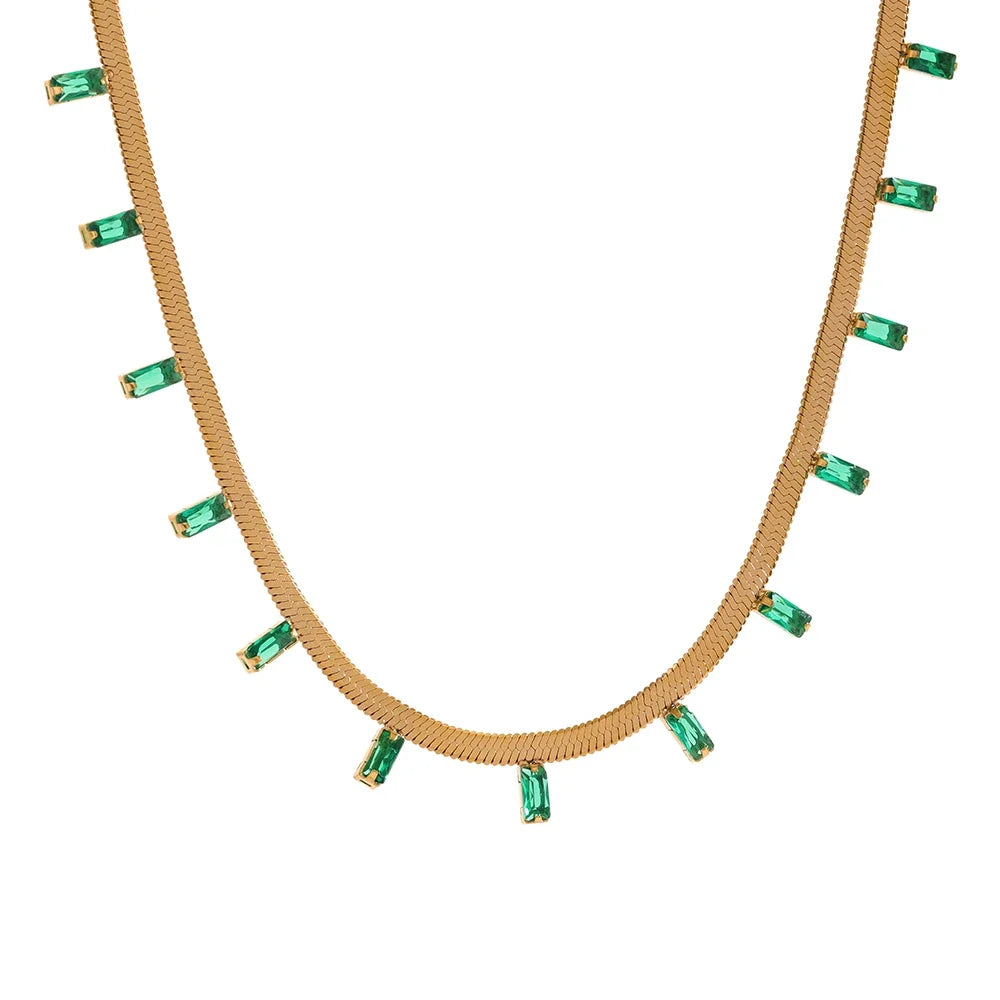 Cubic Zirconia Chain Necklace – 18k Gold Finish