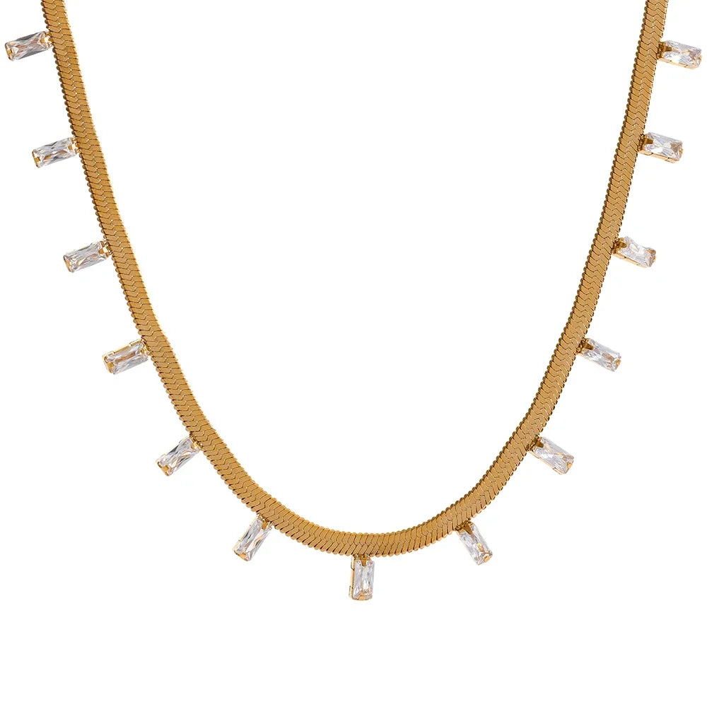Cubic Zirconia Chain Necklace – 18k Gold Finish