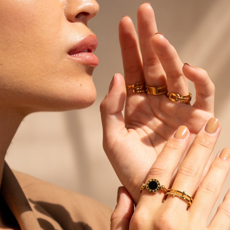 Roman Numeral Ring in 18k Gold Finish