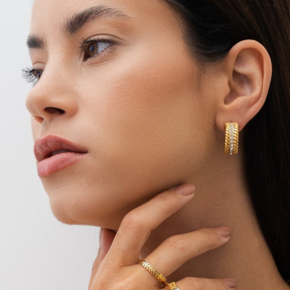 Date Hoop Earrings – 18k Gold Finish