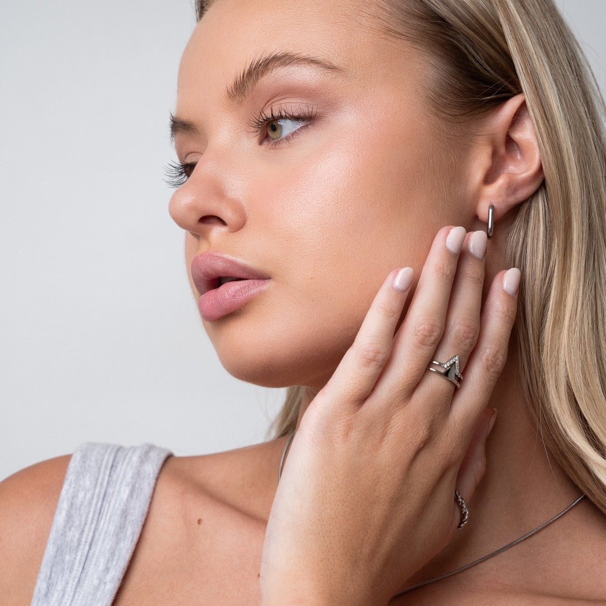 Square Hoop Earrings – Silver Finish