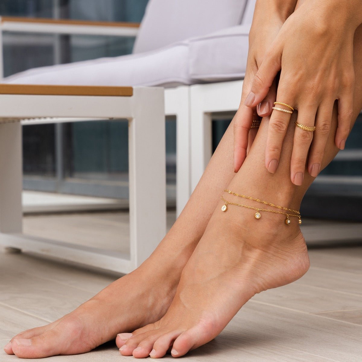 Atlas Zirconia Anklet – 18k Gold Finish