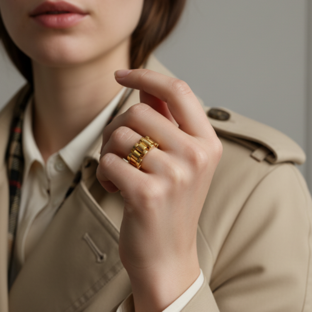 Minimalist Link Ring in 18k Gold Finish