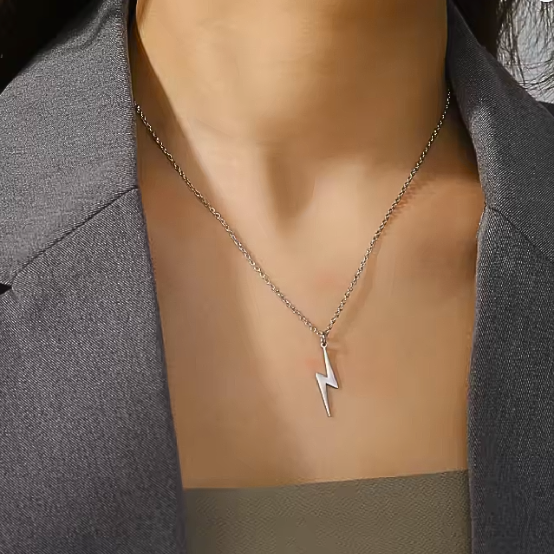 Energy Lightning Pendant Necklace – Silver Finish