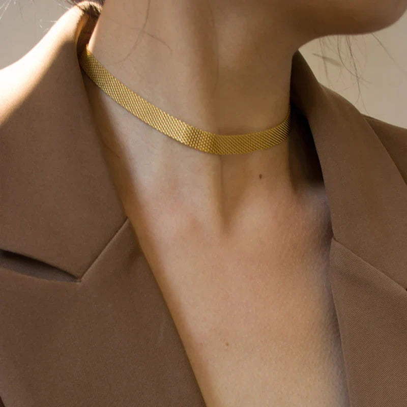 Metallic Mesh Choker – 18k Gold Finish