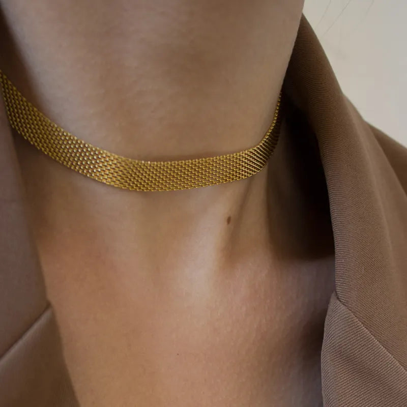Metallic Mesh Choker – 18k Gold Finish