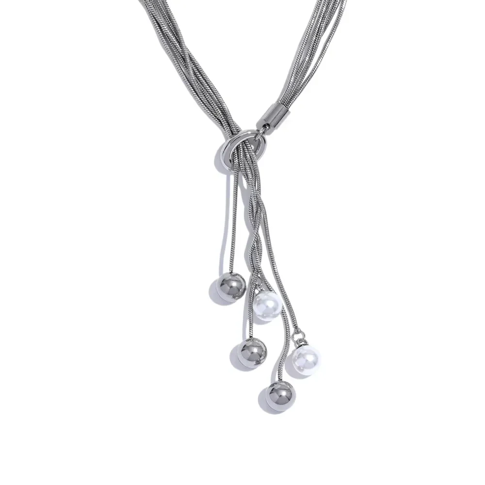 Pearl Pendant Multi-Chain Necklace – Silver Finish