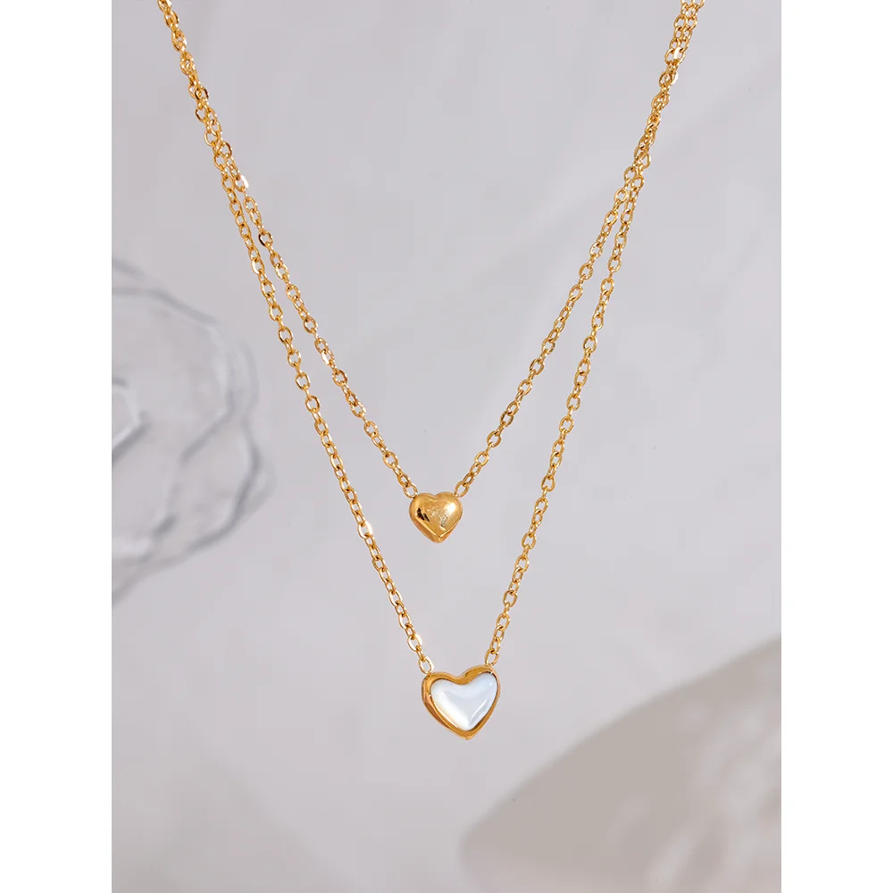 Double Heart Pendant Necklace – 18k Gold Finish