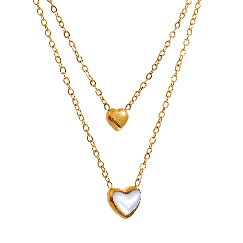 Double Heart Pendant Necklace – 18k Gold Finish