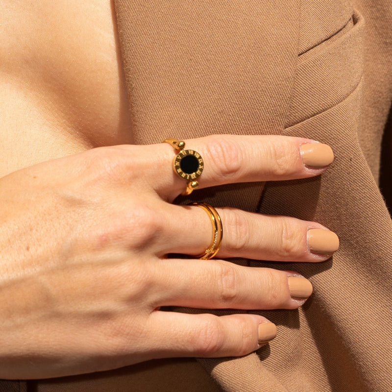 Roman Numeral Ring in 18k Gold Finish