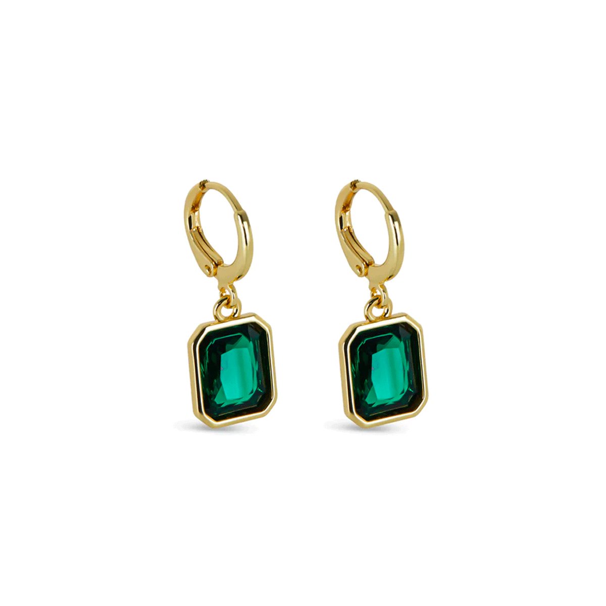 Green Crystal Hoop Earrings – 18k Gold Finish