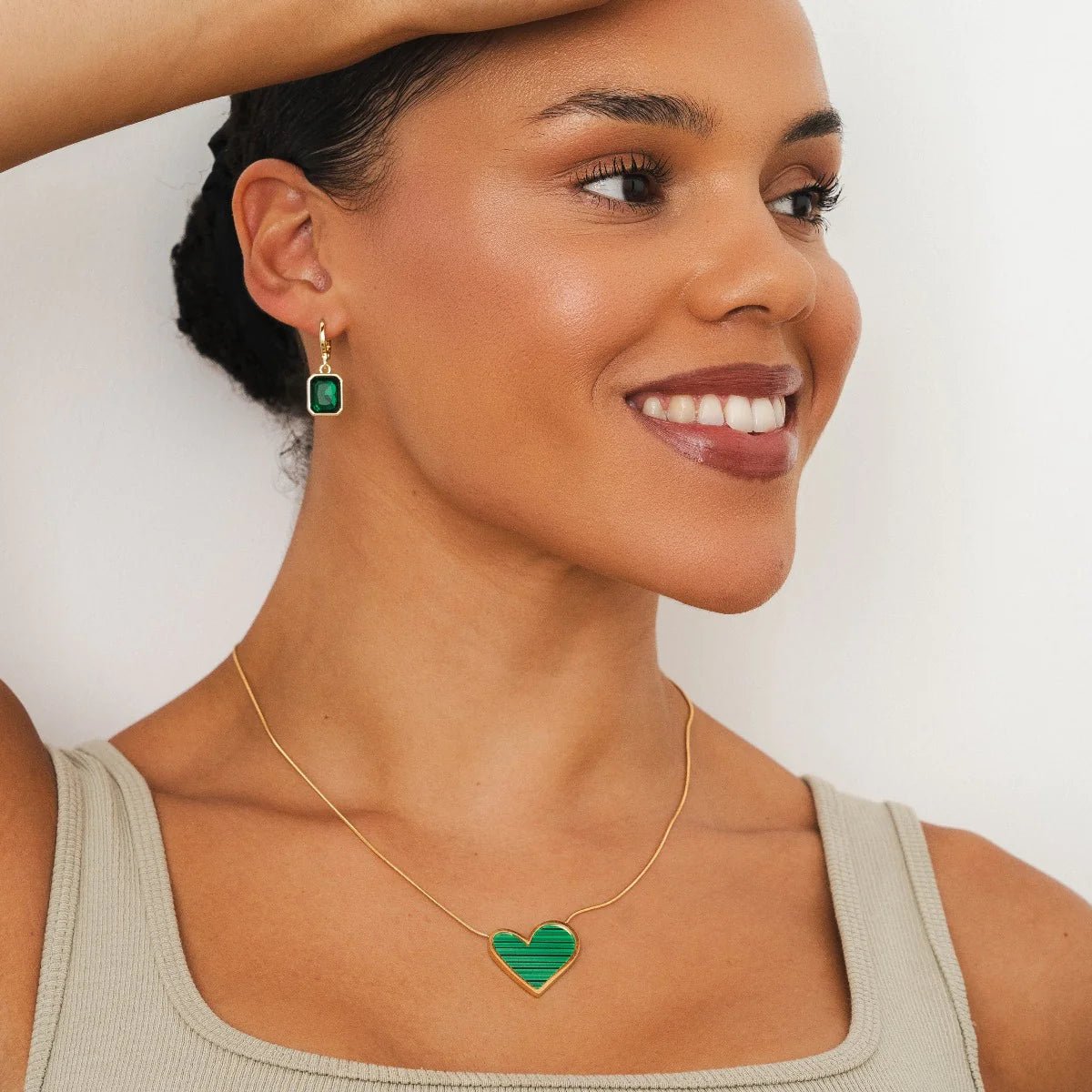 Green Crystal Hoop Earrings – 18k Gold Finish