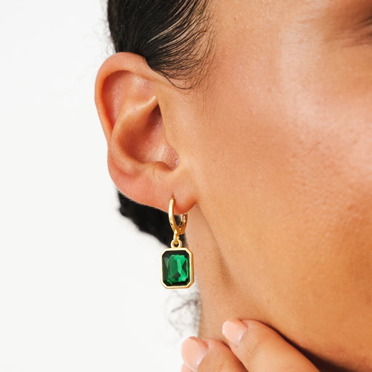 Green Crystal Hoop Earrings – 18k Gold Finish