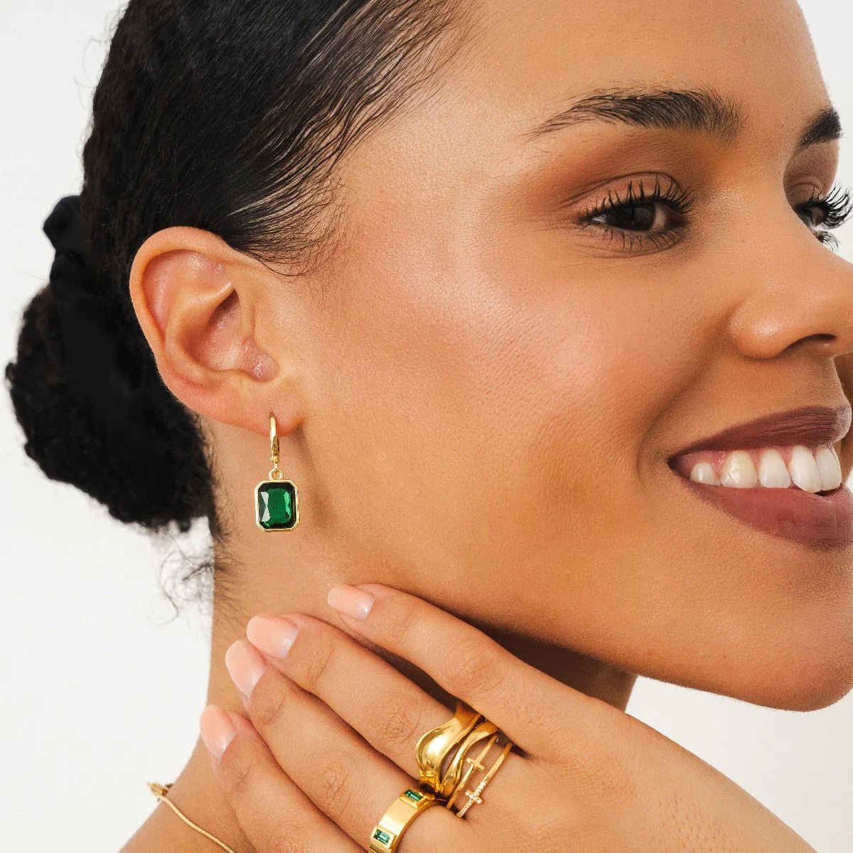 Green Crystal Hoop Earrings – 18k Gold Finish