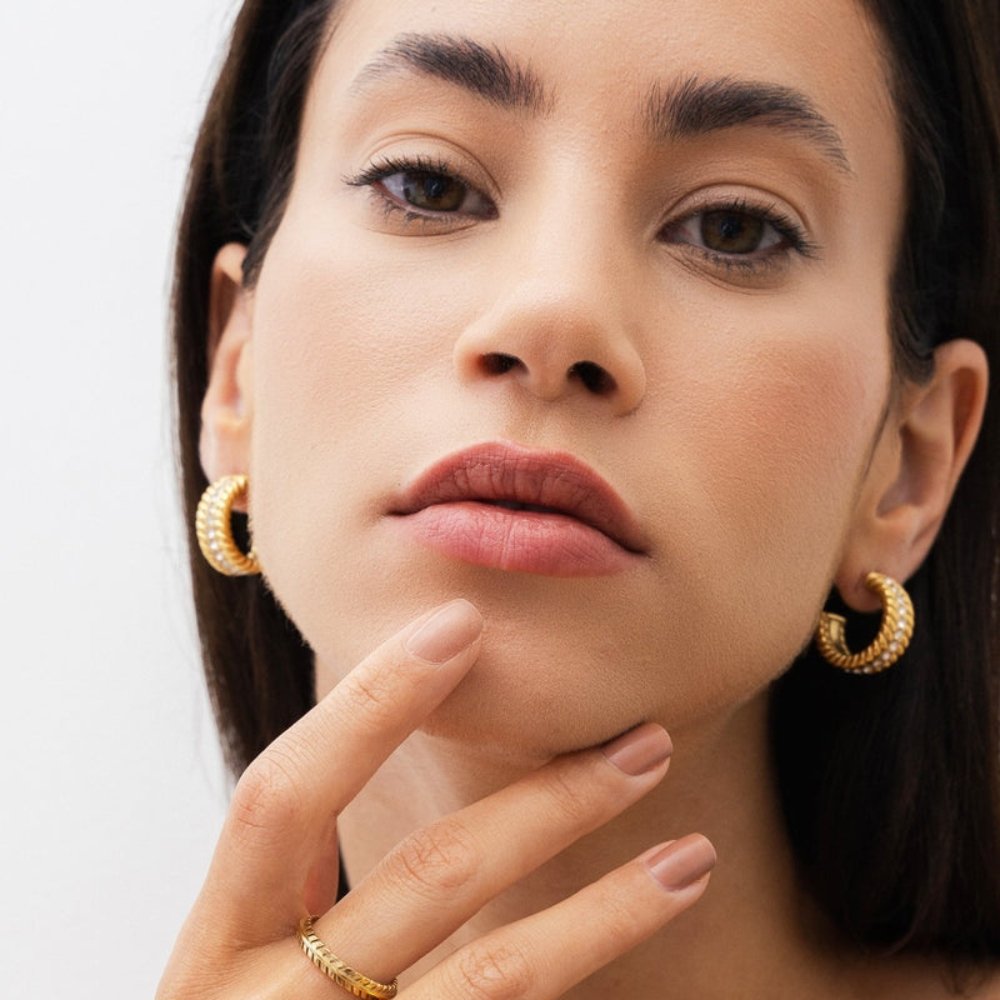 Date Hoop Earrings – 18k Gold Finish