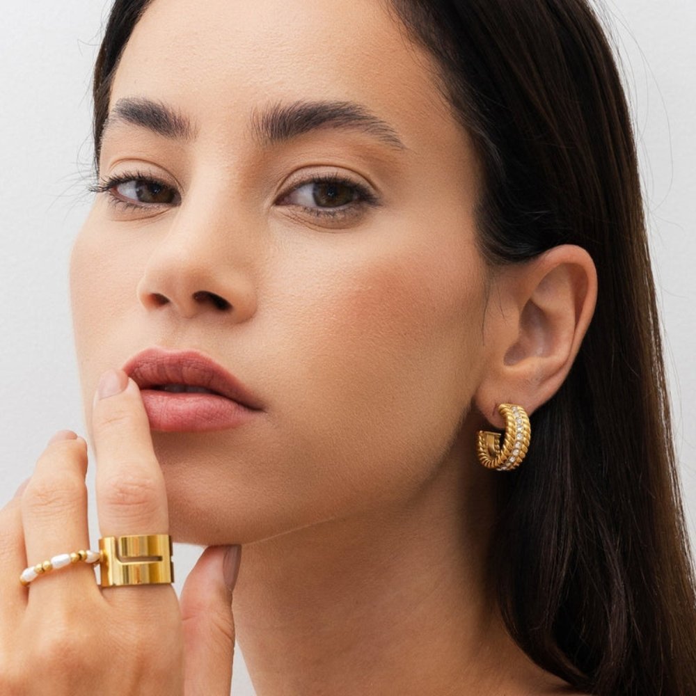 Date Hoop Earrings – 18k Gold Finish