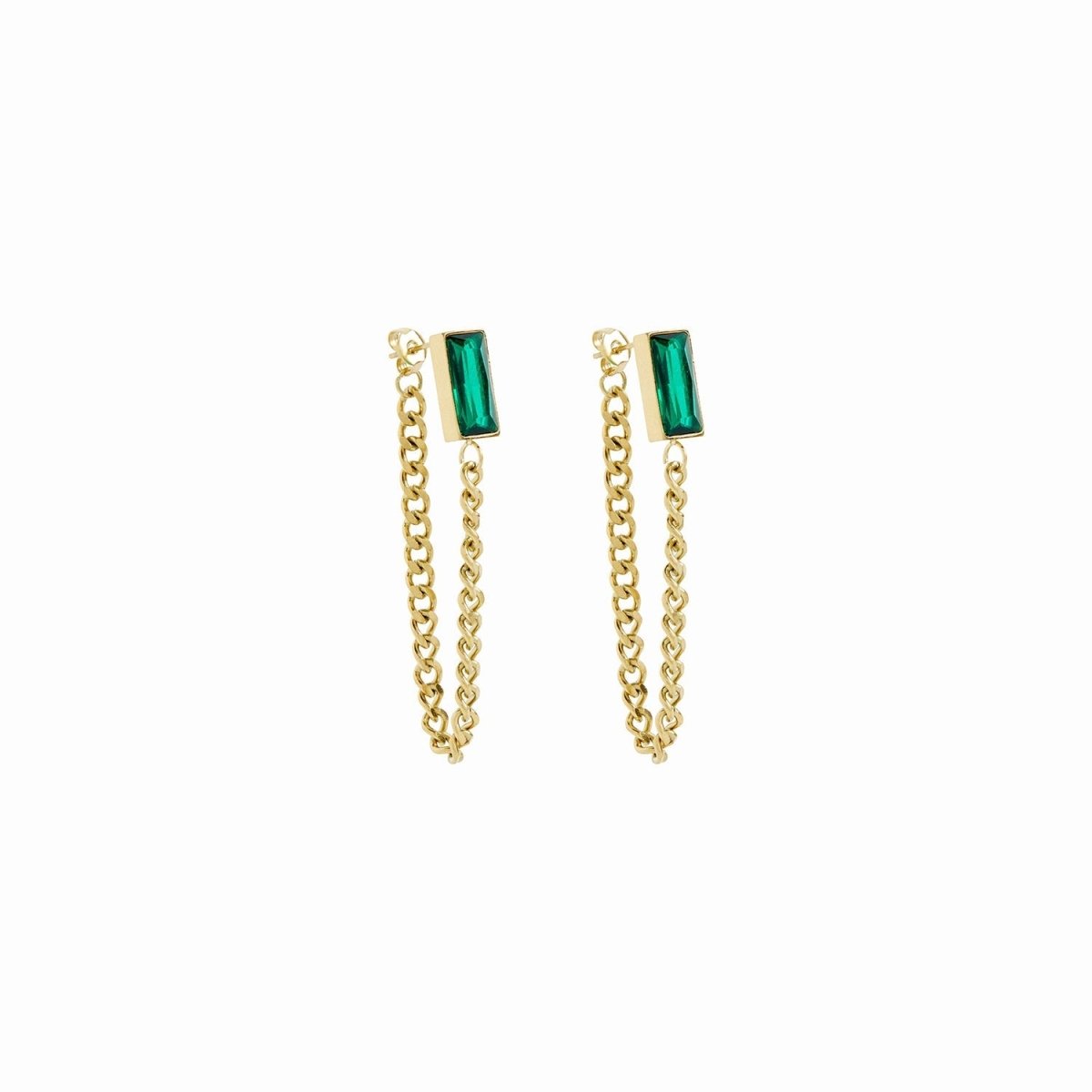 Elisabeth Chain Earrings with Emerald Zirconia – 18k Gold Finish