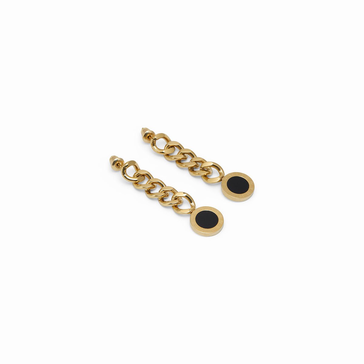 Glamour Flow Onyx Stone Earrings – 18k Gold Finish