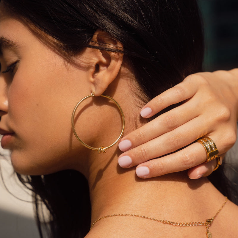 Knot Hoop Earrings in 18k Gold Finish