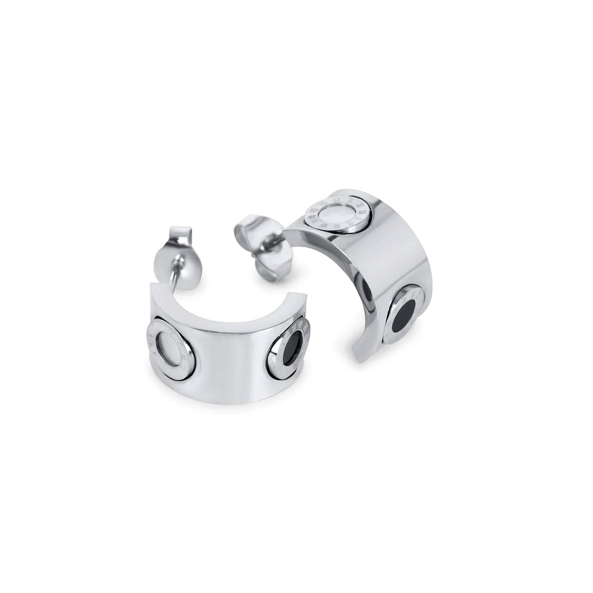 Rotating Roman Numeral Earrings – Silver Finish