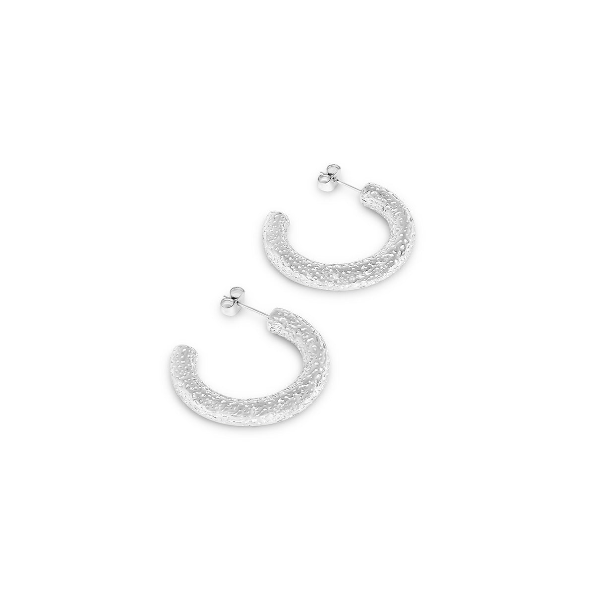 Sparkling Textured Hoop Earrings – Silver Finish