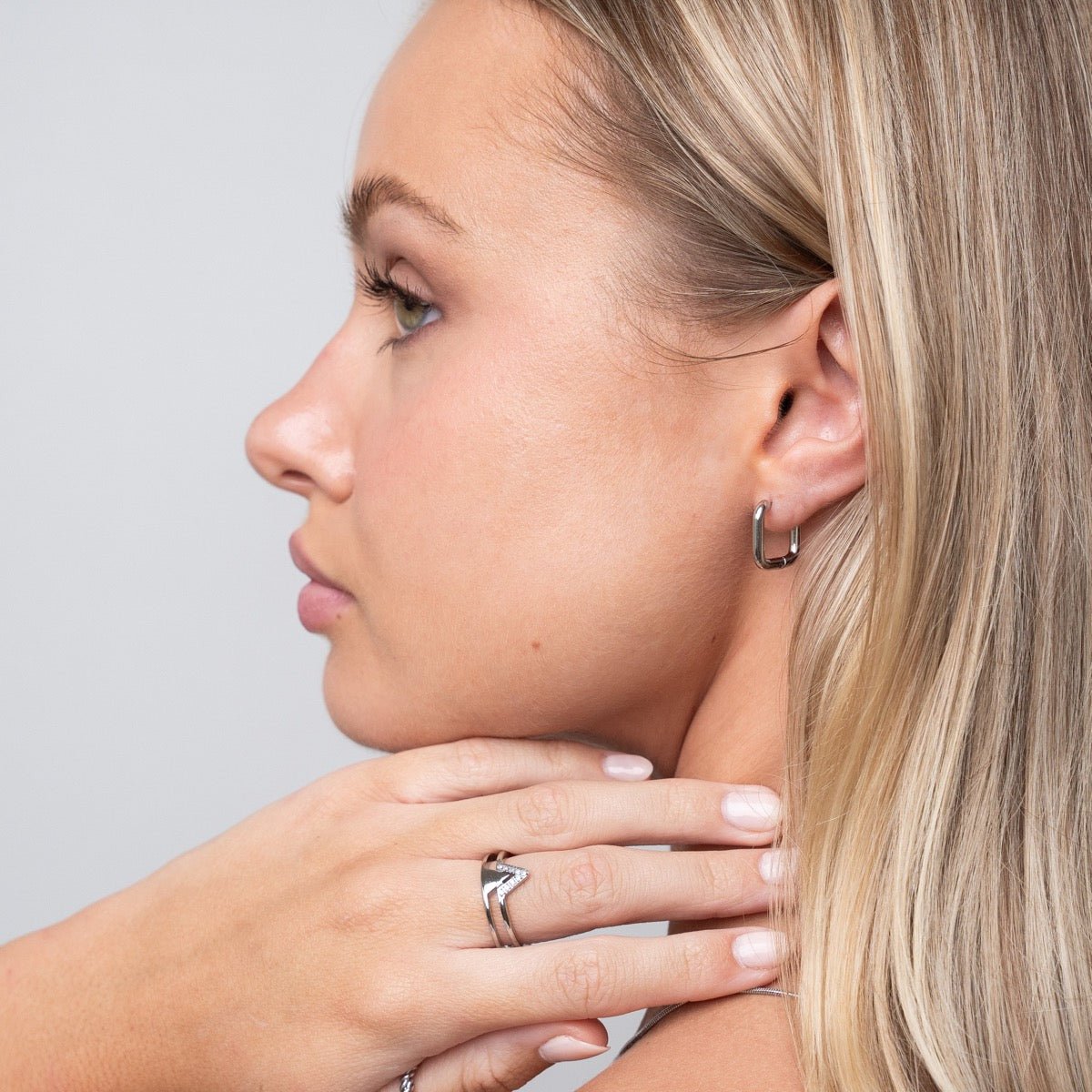 Square Hoop Earrings – Silver Finish