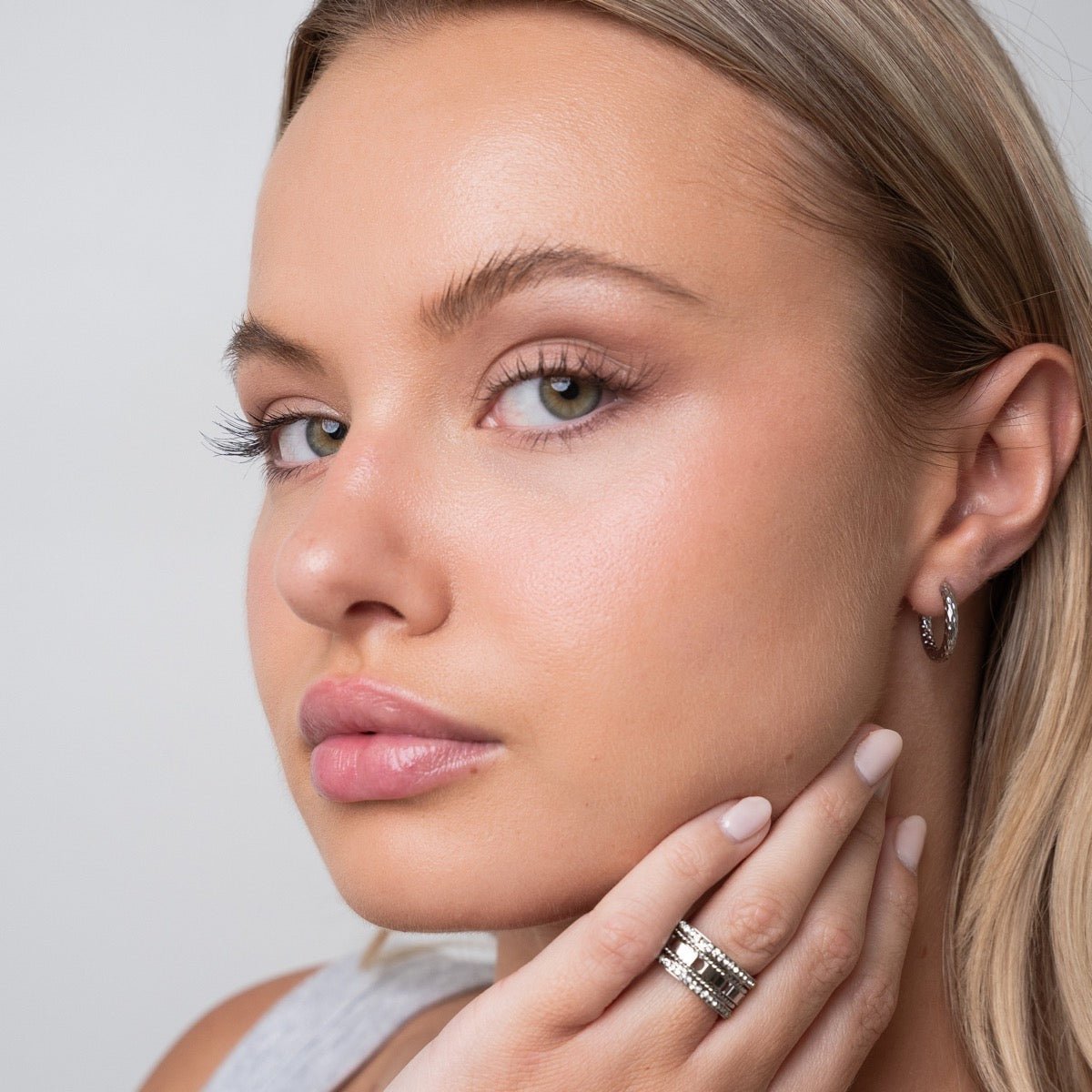 Shiny Hoop Earrings – Silver Finish
