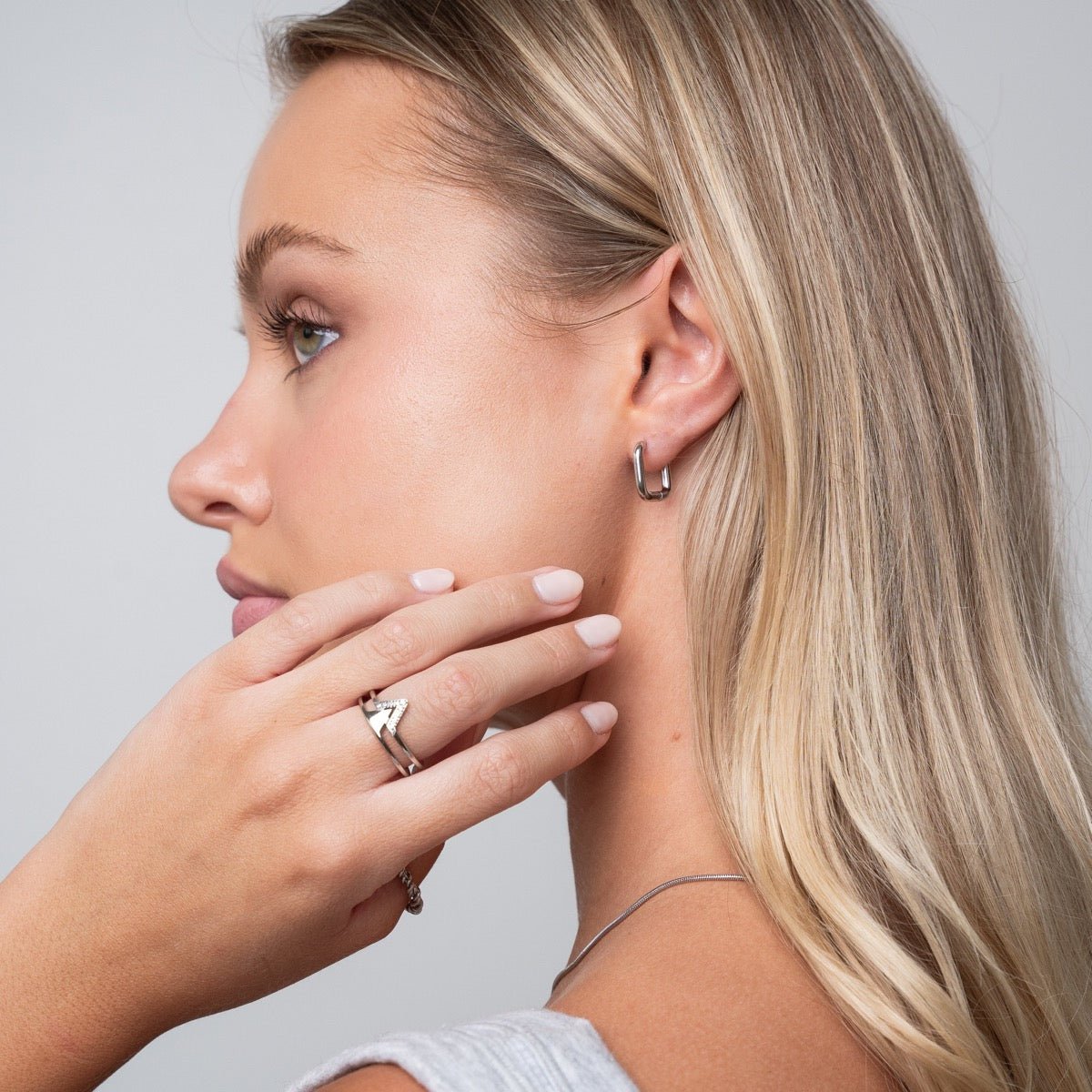 Square Hoop Earrings – Silver Finish