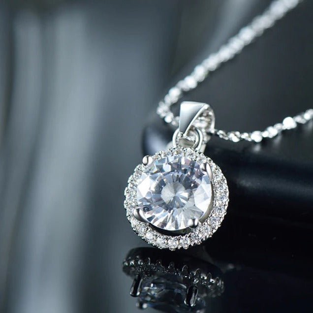 Round Zirconia Crystal Pendant Necklace – 925 Sterling Silver