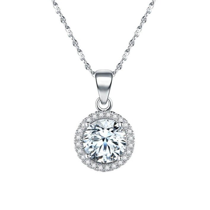 Round Zirconia Crystal Pendant Necklace – 925 Sterling Silver