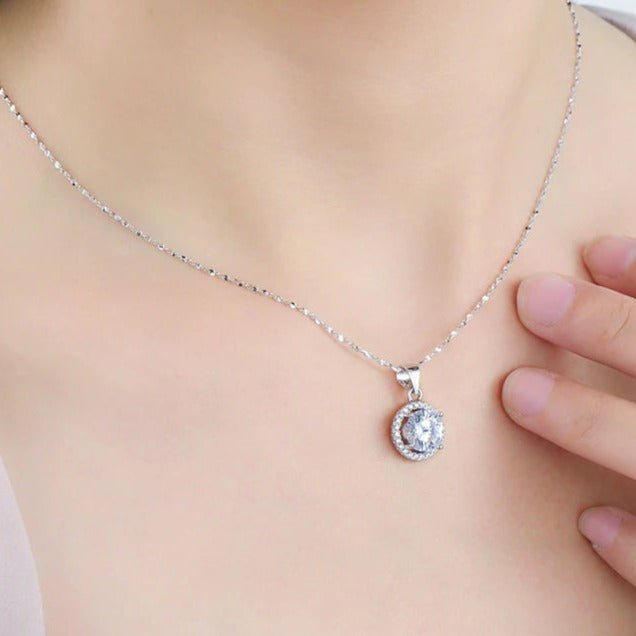 Round Zirconia Crystal Pendant Necklace – 925 Sterling Silver