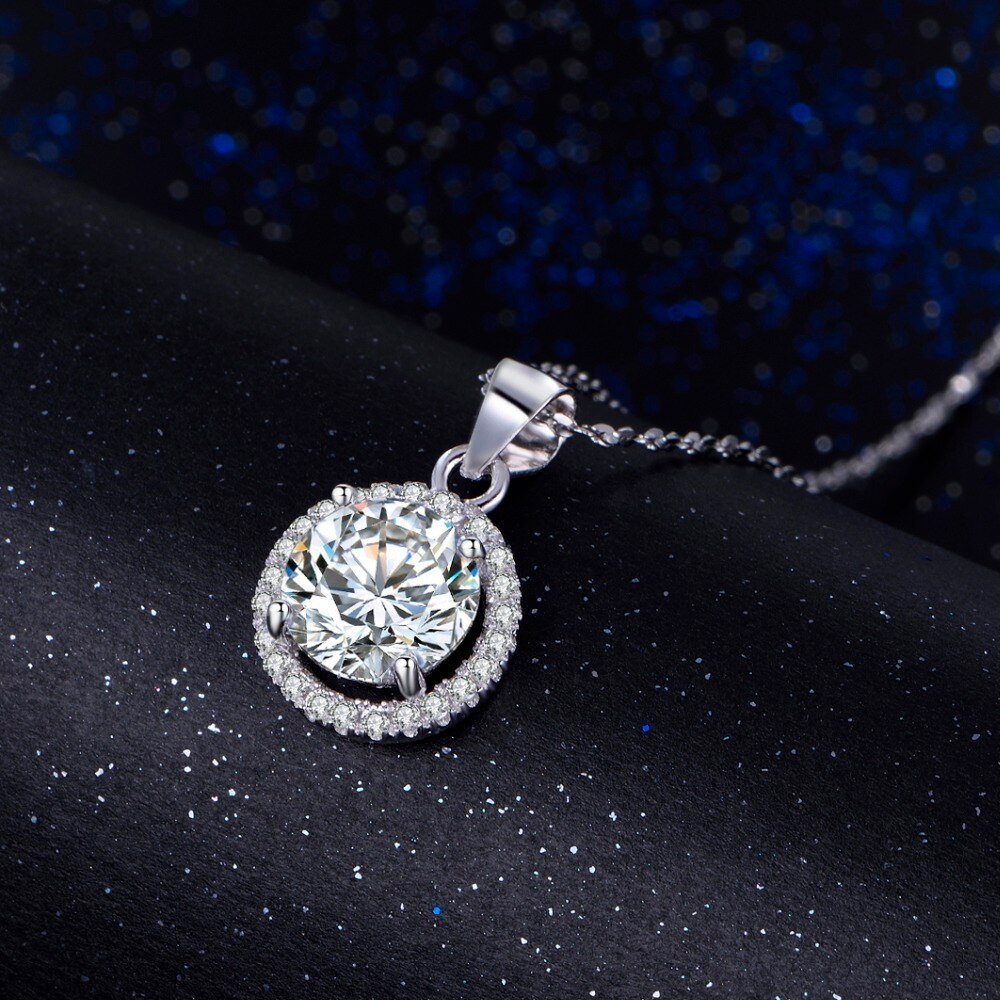 Round Zirconia Crystal Pendant Necklace – 925 Sterling Silver