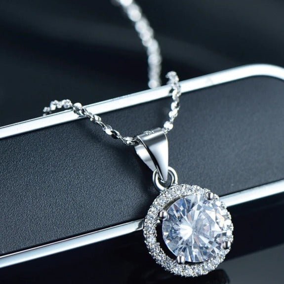 Round Zirconia Crystal Pendant Necklace – 925 Sterling Silver