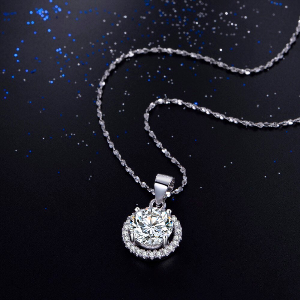 Round Zirconia Crystal Pendant Necklace – 925 Sterling Silver