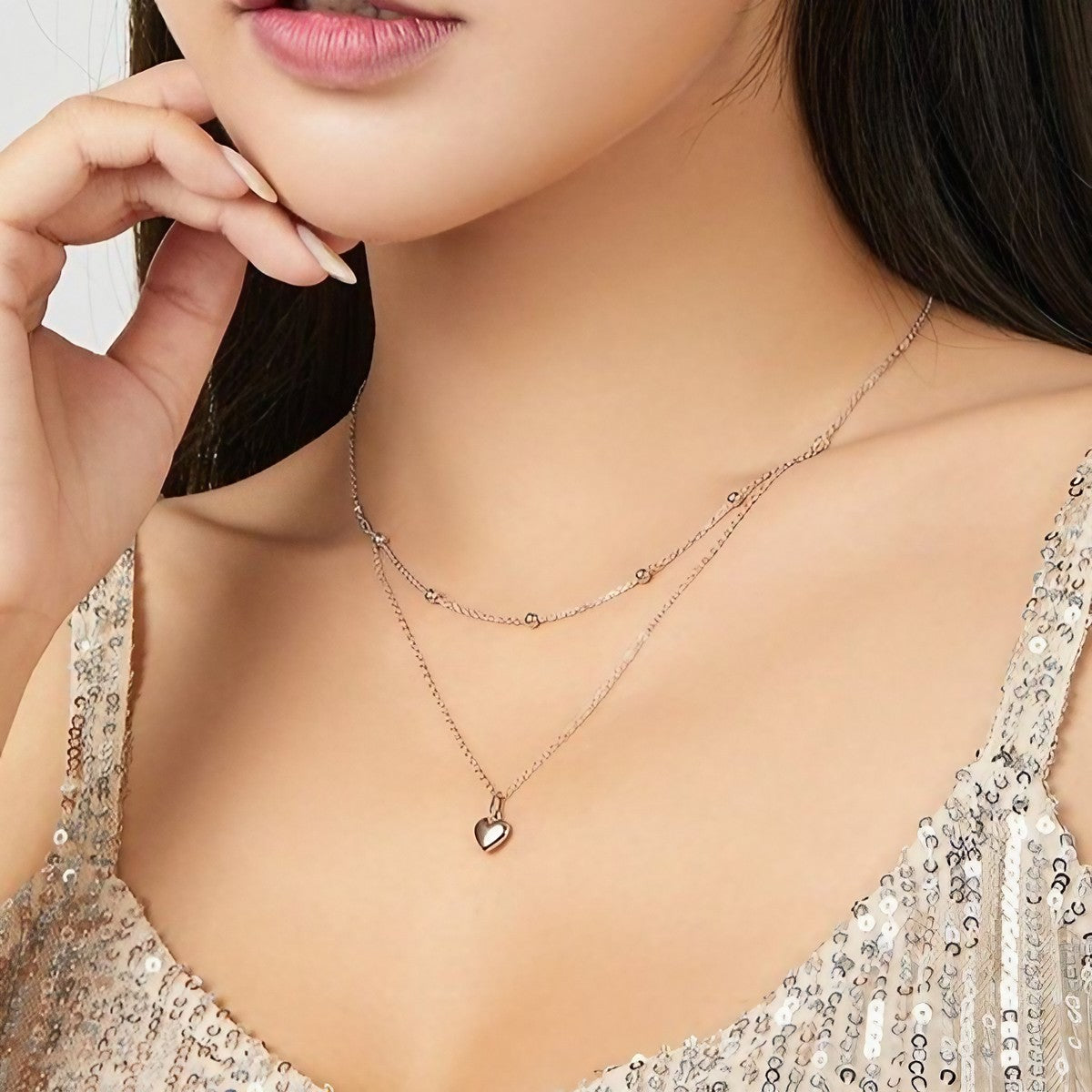 Double Heart Pendant Necklace – 925 Sterling Silver