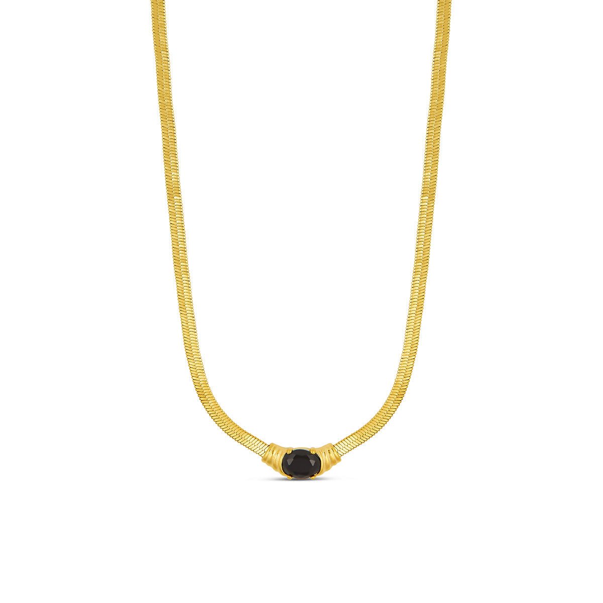 Onyx Stone Mesh Necklace in 18k Gold Finish