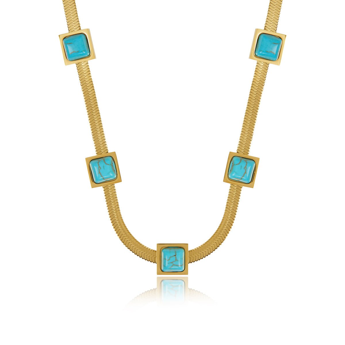 Aqua Stone Mesh Necklace – 18k Gold Finish