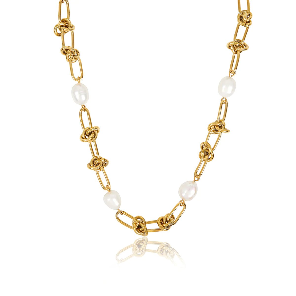Knot & Bead Necklace – 18k Gold Finish