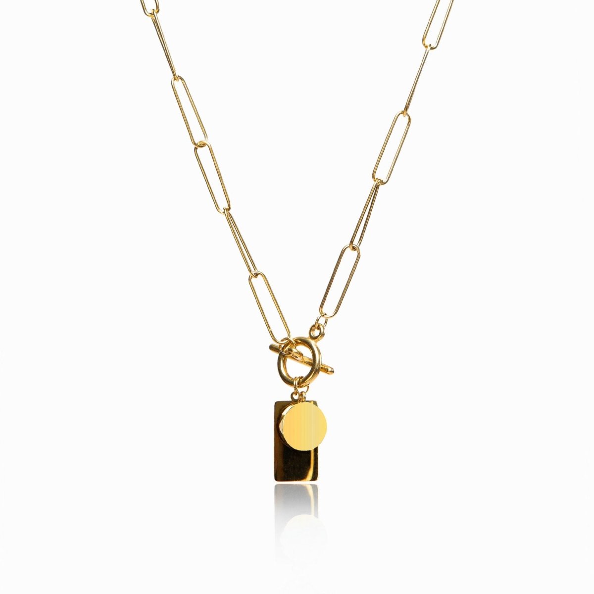 Geometric Pendant Chain Necklace – 18k Gold Finish