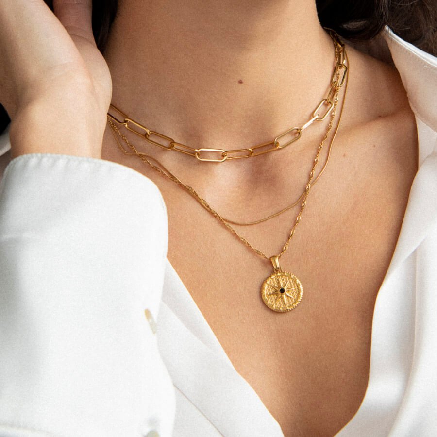 Compass Rose Necklace – 18k Gold Finish