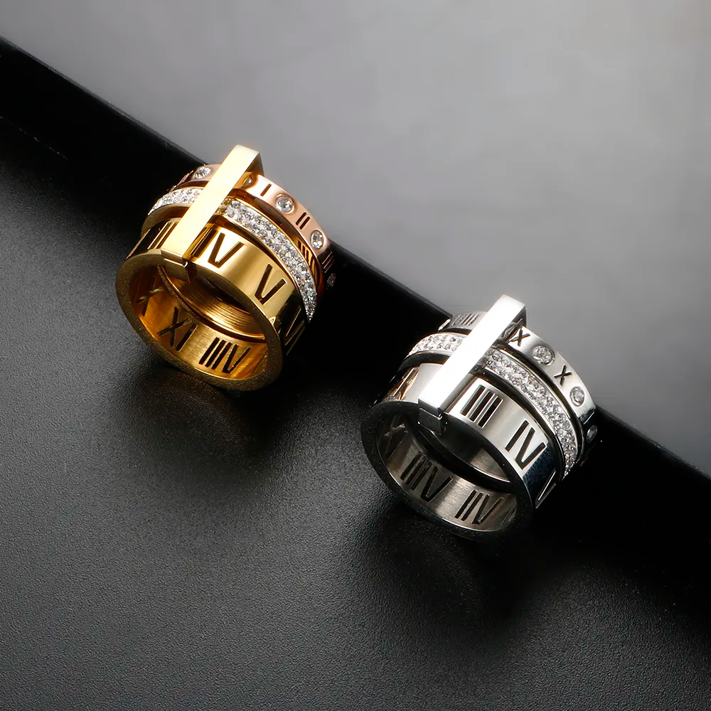 Triple Ring with a Row of Dazzling Stones – 18k Gold Finish