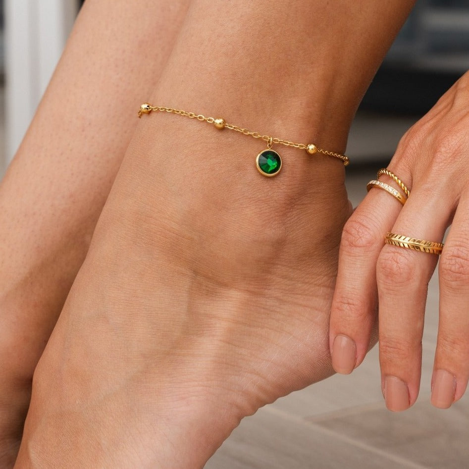 Emerald Pendant Anklet – 18k Gold Finish